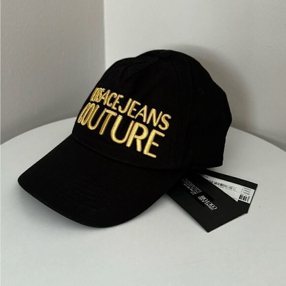 ⭕️ VERSACE JEANS Hat Cap Black Gold Designer Men’s Logo - Picture 6 of 7